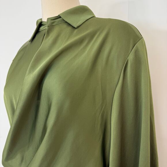 Jonathan Simkhai Talit Draped Mini Dress Dark Green Satin M - Picture 6 of 11